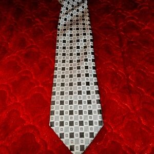 ERMENEGILDO ZEGNA - Lt Blue & Black- Geometric Squares - 100% Silk Tie - Italy